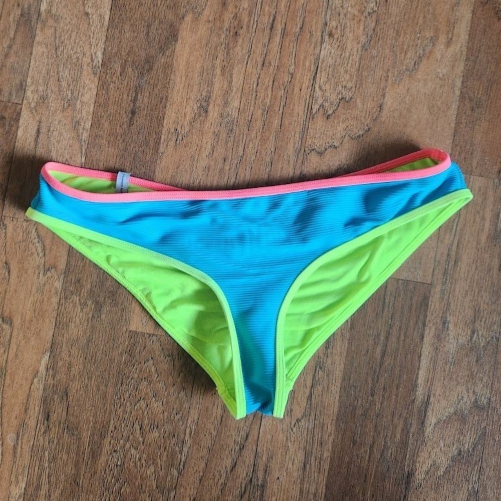 Body Glove Womens Neon Colorblock Ribbed Ruched Bikini Bottoms Turquoise Med 317